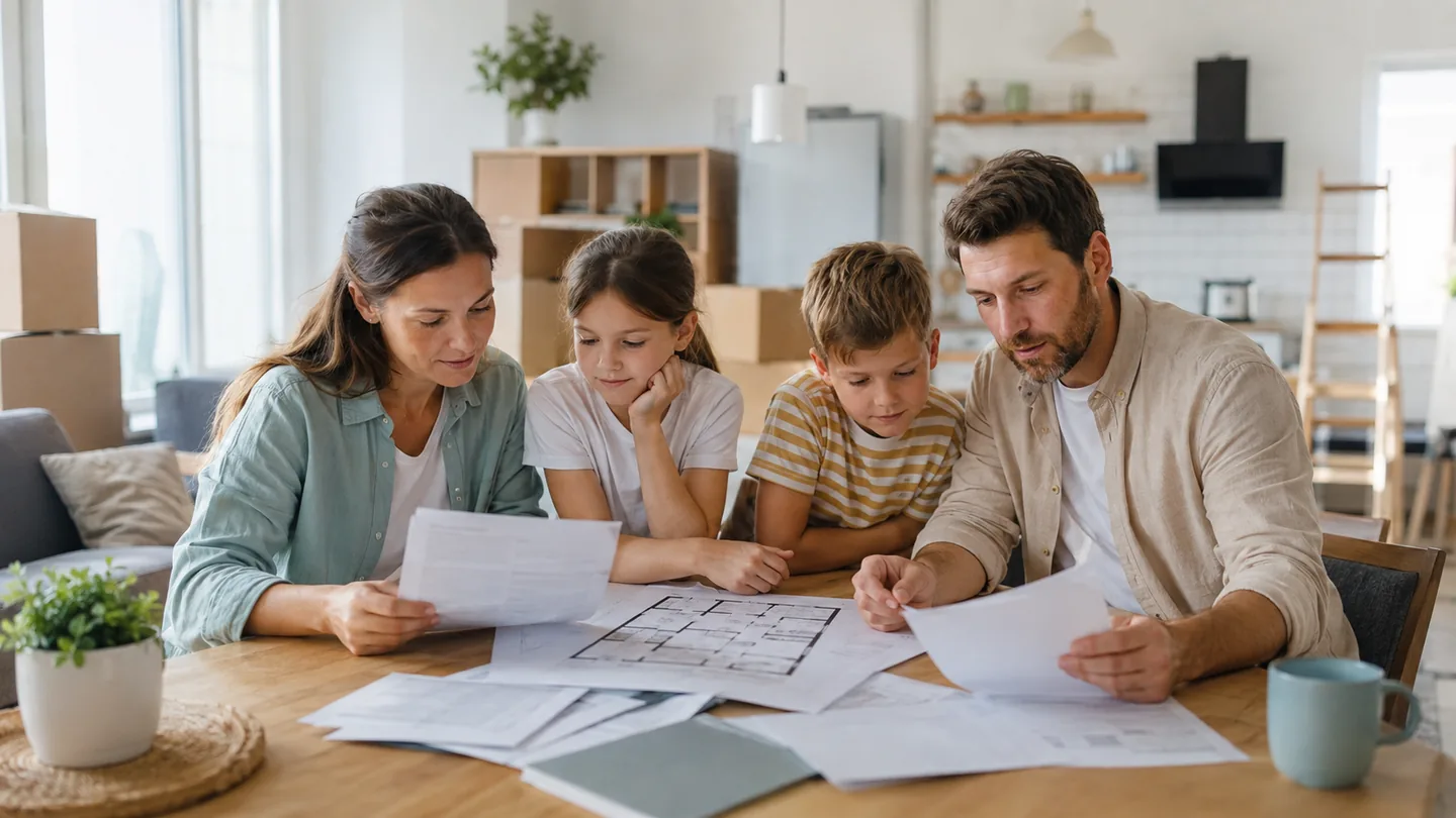 Родители сверяют документы на проданную и новую квартиру для проверки семейной льготы по НДФЛ